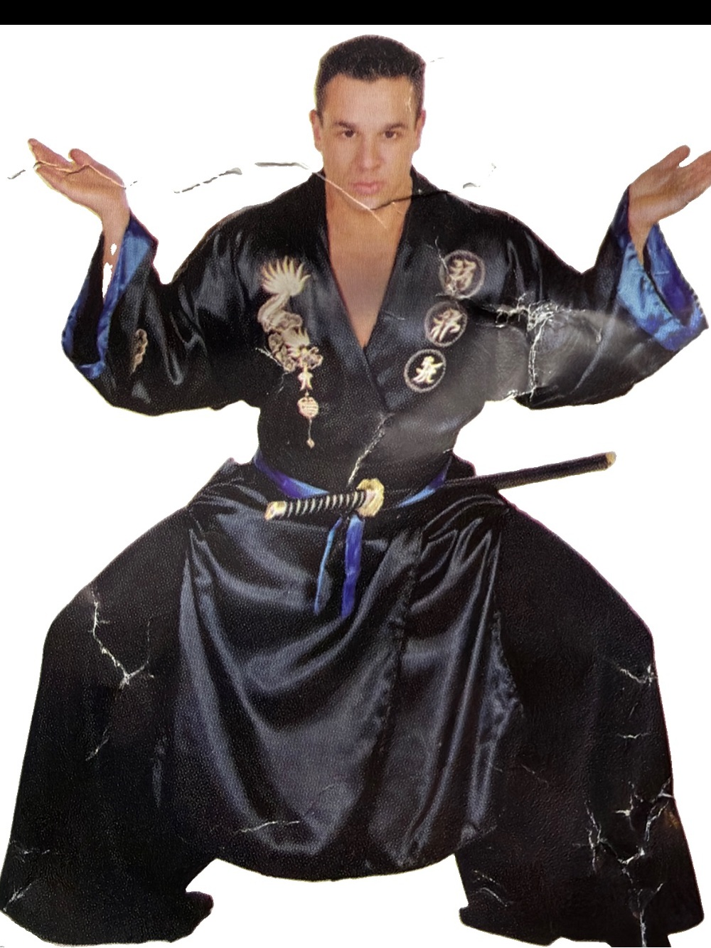 Underwraps SAMURI full Costume Black Gold Dragon Robe, Pants, Belt, Sash Men OS